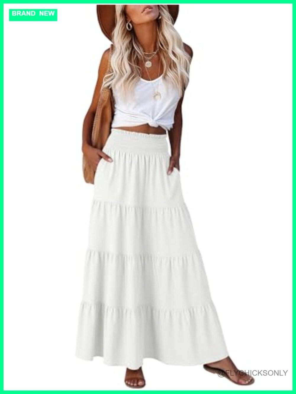 Women's Tiered Maxi Skirt A-Line High Waist Flowy Casual Beach
